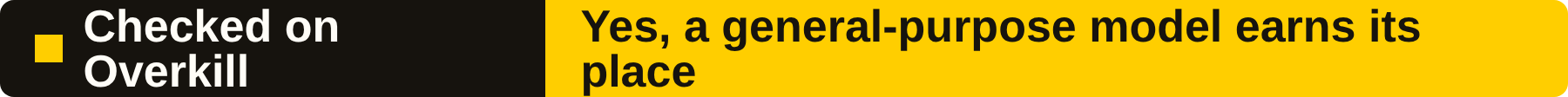 Badge: checked on Overkill — Yes, a general-purpose model earns its place